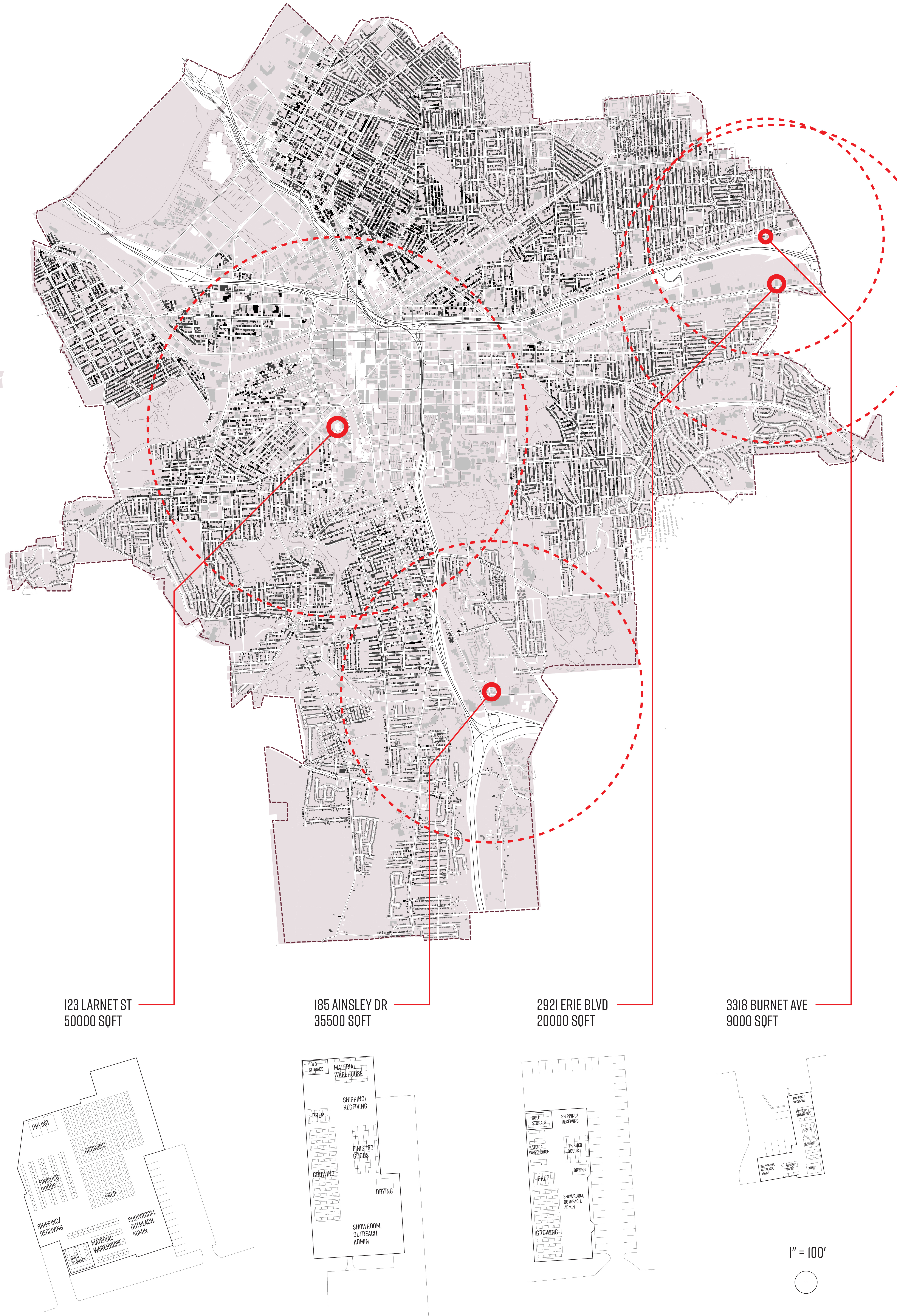Potential sites for grow hubs in Syracuse